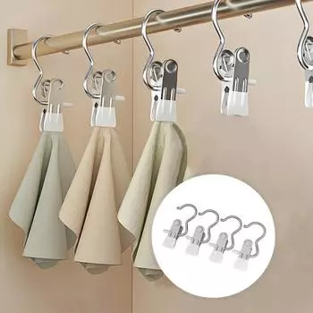 4 шт. многофункциональная прищепка с металлическим крючком ветрозащитная противоскользящая бесследная прочная ручка сверхпрочный носок полотенце шляпа нижнее белье висит для стирки розовый