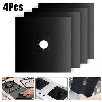 4 шт. многоразовая крышка горелки для газовой плиты, чистый коврик, защита для плиты, кухонный инструмент чёрный