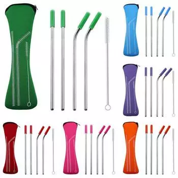 4 шт. многоразовые силиконовые насадки из нержавеющей стали, прямые изогнутые соломинки для питья