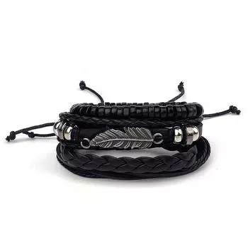 4 шт. многослойный комбинированный кожаный браслет с листьями для мужчин и женщин, пары, винтажные ювелирные аксессуары в стиле панк для рождественских праздников и вечеринок