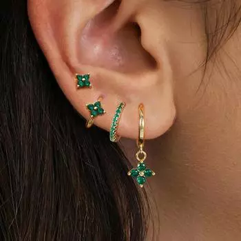 4 шт. модные серьги-кольца с цветком из кубического циркония, комплект из 18-каратного золота, серьги-гвоздики из нержавеющей стали, украшения для пирсинга, aretes mujer