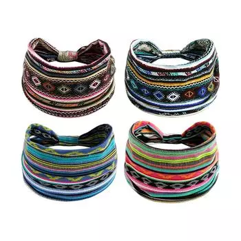 4 шт. Модные широкие повязки на голову в стиле бохо, повязка на голову, впитывающая пот, богемные аксессуары для волос для спорта, тенниса, тренажерного зала, упражнений MIAO-US