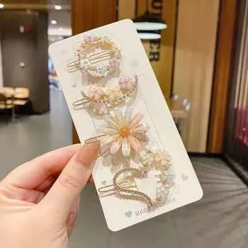 4 шт. модных новых цветочных хрустальных заколок, простых аксессуаров для волос и зажимов для волос в форме лягушек для челки и верхних волос.