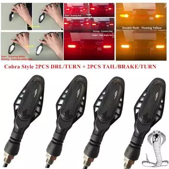 4 шт. Мотоциклетный светодиодный указатель поворота с последовательным переключением в стиле Cobra + Задний фонарь + Стоп-сигнал + ДХО