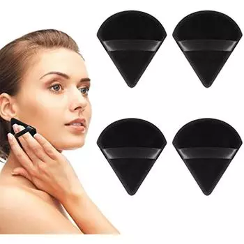 4 шт., моющиеся пудры для макияжа, треугольные хлопковые сухие косметические пуховки с ремешком для женщин и девочек, рассыпчатая пудра для макияжа (черный) 13x13x1cm