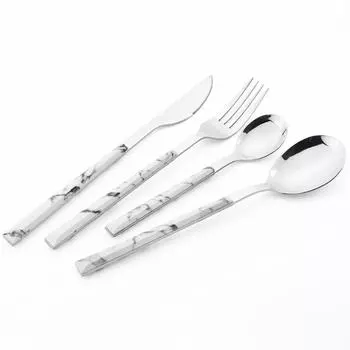 4 шт., мраморная деревянная ручка, столовая посуда, глянцевый набор столовых приборов, посуда из нержавеющей стали, нож, вилка, ложка, столовые приборы для вечеринки, набор столовых приборов A