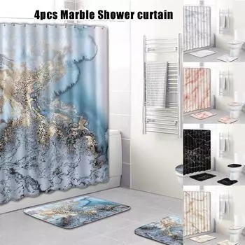 4 шт. Мраморный узор водостойкая полиэфирная занавеска для душа пьедестал коврик крышка туалет крышка коврик для ванной набор 1