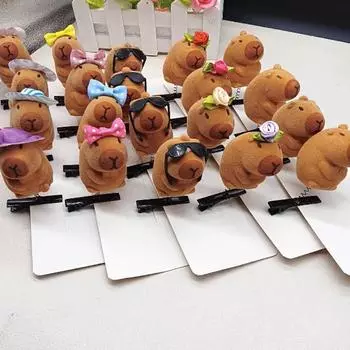 4 шт., мультяшная детская 3D-заколка для волос Capibala, плюшевая заколка для волос, сделай сам, бант, солнцезащитные очки, роза, шляпа, Capybara, зажим для утконоса, аксессуары