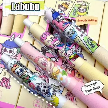 4 шт. Мультяшная гелевая ручка Labubu Милая Кавайная Мягкая ручка Нажимная Нейтральная ручка Школьные принадлежности Пишущие инструменты Студенческие канцелярские товары Подарки