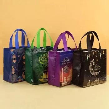 4 шт. мультяшные подарочные пакеты из нетканого материала с изображением Ид Мубарак, лунный замок, звездные конфетные пакеты, подарочные ручные сумки для мусульман чёрный