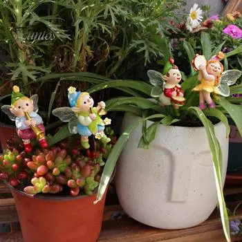 4 шт., музыкальные вставки в виде эльфа, миниатюрные сказочные садовые колья, реалистичные фигурки фей, наземная вставка для наружного украшения Mixed Style