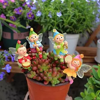 4 шт., музыкальные вставки в виде эльфа, миниатюрные сказочные садовые колья, реалистичные фигурки фей, наземная вставка для наружного украшения