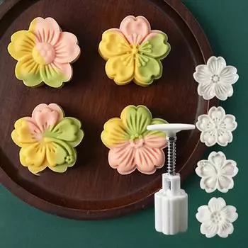 4 шт./набор 3D-форма для лунного пряника в виде цветка вишни со штампами для печенья, сделай сам, ручное нажатие, помадка, лунные формы, китайская традиционная форма для торта