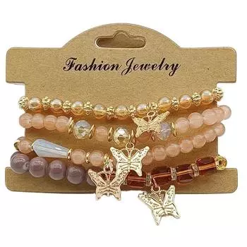 4 шт./набор эластичный браслет ручной работы из бисера в стиле бохо, браслет в стиле бохо для девочек, подарок розовый