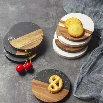 4 шт. Набор деревянных мраморных подставок, термостойкие подставки под чашки, впитывающие подставки для кофе, чая, напитков Set