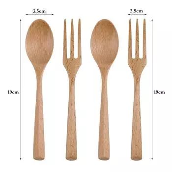 4 шт. набор деревянных вилок и ложек деревянная десертная суповая ложка столовая вилка набор столовых приборов портативный детский набор столовых приборов кухонная утварь