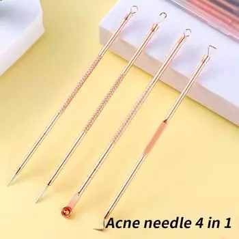 4 шт., набор для удаления угрей и прыщей из нержавеющей стали, иглы для удаления прыщей, уход за кожей лица, чистящие средства розовый