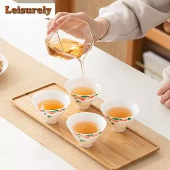 4 шт./набор фарфоровых чашек Ice Seed Jade, расписанных вручную, персиковых чашек, Dehua White Hat Cup, керамических чашек Master Cup, набор для парного чая, подарочная коробка для чая