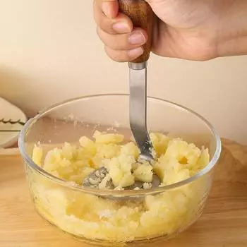 4 шт. Набор из 4-х ложек и вилок из нержавеющей стали для толкушки картофеля, скребков, портативная деревянная ручка, кухонный инструмент для пюре из картофеля, моркови, ручной пресс для дробления бобов 1 Set