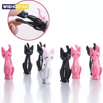 4 шт./набор креативных зажимов для сумок в виде кота, прочные пластиковые прищепки для носков, зажимы для подвешивания, держатель для фотографий для белья чёрный