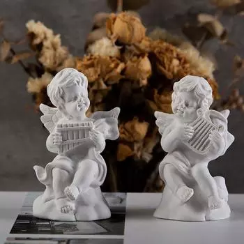 4 шт./набор милых ангельских украшений, смоляная фигурка ангела, настольная маленькая декоративная скульптура, ретро-цветочная фея, домашний садовый горшок, декор светло-серый