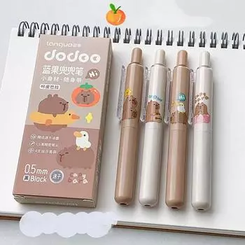 4 шт./набор милых канцелярских гелевых ручек Capybara с изображением животных из мультфильмов, бежевого кофейного цвета, ручка для письма, школьная ручка с черными чернилами 0,5 мм