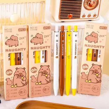 4 шт./набор мультяшных гелевых ручек Capybara 0,5 мм, быстросохнущая ручка с черными чернилами