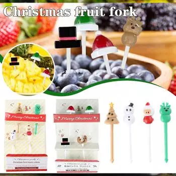 4 шт. Набор рождественских фруктовых вилок для еды, праздничные мини-зубочистки для тортов, десертов, в форме животных, фруктовые палочки для вечеринки, торта, десерта B