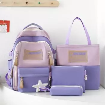 4 шт. набор рюкзаков с цветными блоками, школьный рюкзак для школьников средней школы, женский контрастный рюкзак большой емкости синий