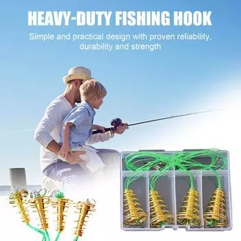 4 шт./набор рыболовных крючков с пружинной кормушкой для карпа, не спутывающая прочная зеленая леска с металлическими колючками, рыболовный крючок, аксессуары для ловли карпа 9
