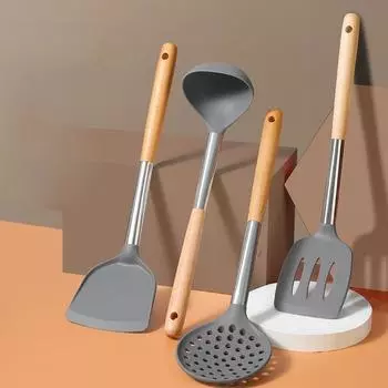 4 шт./набор силиконовых кухонных принадлежностей ложка и лопатка термостойкая антипригарная посуда с деревянной ручкой кухонные принадлежности для выпечки