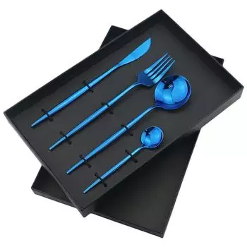 4 шт., набор столовых приборов, золотая посуда, обеденный набор из нержавеющей стали 18/0, вилка, нож, ложка, посуда, столовое серебро для домашней вечеринки с подарочной коробкой серебряный