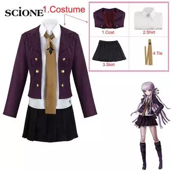 4 шт. наборы аниме Danganronpa Kirigiri Kyouko косплей костюм включает фиолетовый парик косметические контактные линзы Хэллоуин Карнавал для женщин S