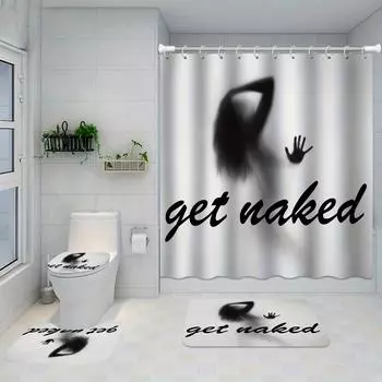 4 шт. наборы занавесок для душа с рисунком призрака, водонепроницаемые для ванной комнаты, нескользящие коврики для ванной комнаты, крышка для унитаза, коврик для ванной, набор для ванной комнаты 4Pcs