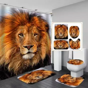 4 шт. наборы занавесок для душа серии Lion для ванной комнаты, нескользящие коврики для ванной комнаты, крышка для унитаза, коврик для ванной