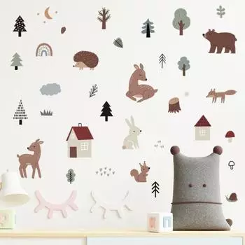 4 шт. Наклейка на стену с рисунком мультяшного животного, самоклеящаяся наклейка, яркие цвета, наклейки для B