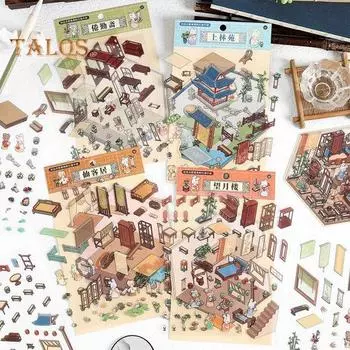 4 шт. наклейки для декоративных сцен своими руками, набор 3D-наклеек для миниатюрных домов, многоразовые, простые в использовании наклейки для декоративных сцен для проектов своими руками в книжном магазине E