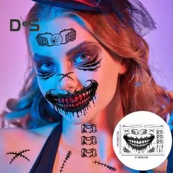 4 шт. наклейки для татуировки черепа и рта на Хэллоуин, наклейки для лица ужасов, водонепроницаемые татуировки на лице дьявола для взрослых, страшный макияж в виде паутины, аксессуары для косплея 1 Set