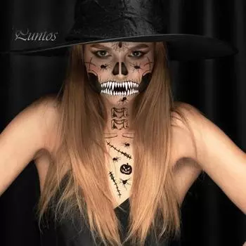 4 шт. наклейки для татуировки черепа и рта на Хэллоуин, наклейки для лица ужасов, водонепроницаемые татуировки на лице дьявола для взрослых, страшный макияж в виде паутины, аксессуары для косплея 1 Set