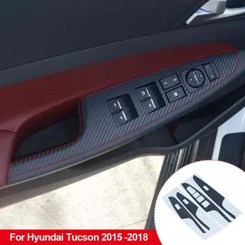 4 шт. наклейки из углеродного волокна для стайлинга автомобилей Hyundai Tucson 2015 2016 2017 2018 аксессуары панель кнопок управления стеклоподъемником чёрный