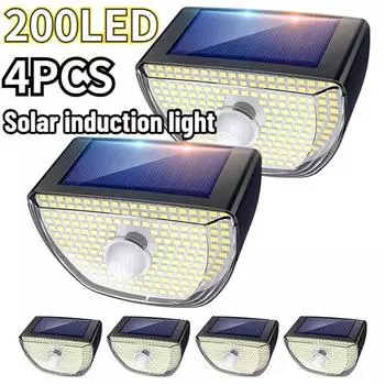 4 шт., наружный ультраяркий светодиодный солнечный светильник IPX65, водонепроницаемый, 3 режима, датчик движения, обнаружение человека, сад, двор, гараж, солнечный свет 1PCS