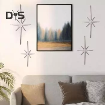 4 шт. настенное украшение в виде звезды, винтажное украшение середины века для домашнего офиса, настенное искусство в помещении, 3D-печатное металлическое остроконечное звездное украшение Sets серебряный