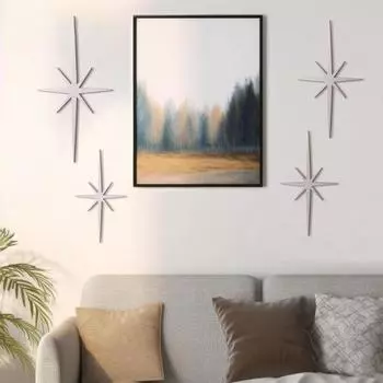 4 шт. настенное украшение в виде звезды, винтажное украшение середины века для домашнего офиса, настенное искусство в помещении, 3D-печатное металлическое остроконечное звездное украшение Sets