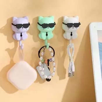 4 шт. настенные крючки, органайзеры для ключей с изображением мультяшного кота, широко используемые, простая установка, декоративный клей