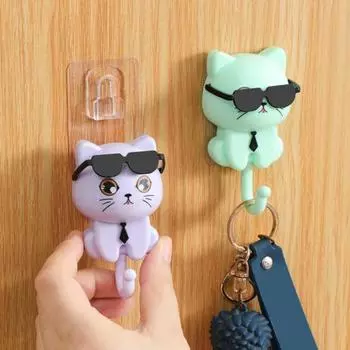 4 шт. настенных крючков, органайзеров для ключей с изображением мультяшного кота, широко используемых, простых в установке, декоративных самоклеящихся крючков для пальто, держателей ключей 4pcs