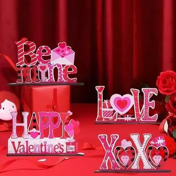 4 шт., настольные центральные знаки «Любовь», подарки на День святого Валентина, украшения, деревянный знак на стол, декор на День святого Валентина, романтический декор ко Дню святого Валентина для домашнего стола 4pcs