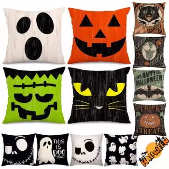 4 шт. наволочки на Хэллоуин 18*18 дюймов льняная смесь наволочка наволочка с рисунком тыквы, кошки, призрака наволочка для домашнего дивана 450mm*450mm