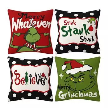 4 шт. Наволочки на подушки с Гринчем на Рождество для рождественских украшений дома, 45x45 см