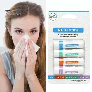 4 шт. назальных палочек, портативный назальный ингалятор, ароматерапия, облегчение заложенности носа, эфирные масла, снятие стресса, немедикаментозные палочки для легкого дыхания 4pcs