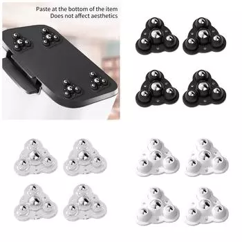 4 шт. не клеящиеся ролики для мебели с вращающимися на 360 градусов шариковыми колесами для крепления мебели на диван-кровать чёрный